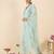 Sea green embroidered silk blend kurta trouser dupatta set