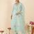 Sea green embroidered silk blend kurta trouser dupatta set