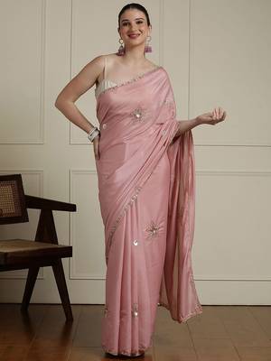 Pink embelished saree with blouse 1