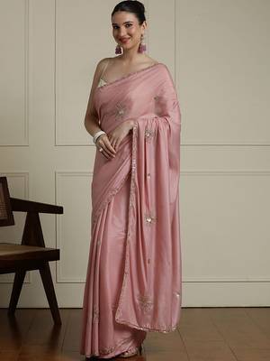 Pink embelished saree with blouse 2