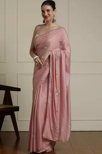 Pink embelished saree with blouse