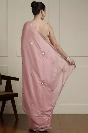 Pink embelished saree with blouse