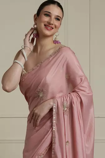 Pink embelished saree with blouse