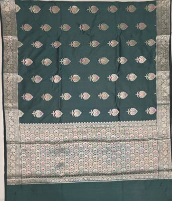 Bottle green katan silk woven saree with blouse 2