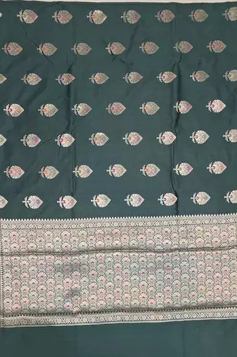 Bottle green katan silk woven saree with blouse