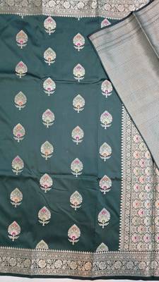 Bottle green katan silk woven saree with blouse 3