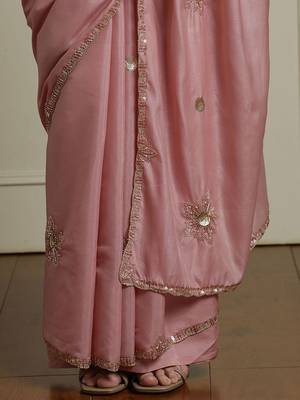 Pink embelished saree with blouse 5
