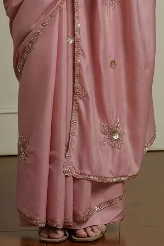 Pink embelished saree with blouse