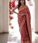 Red khadi woven saree with blouse