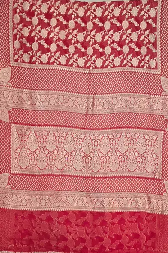Red khadi woven saree with blouse