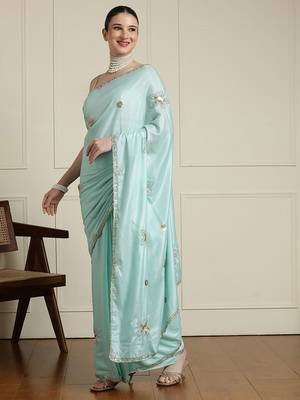 Blue floral embroidered beads and stones saree 2