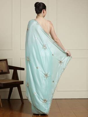 Blue floral embroidered beads and stones saree 3