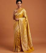 Yellow satin woven saree with blouse