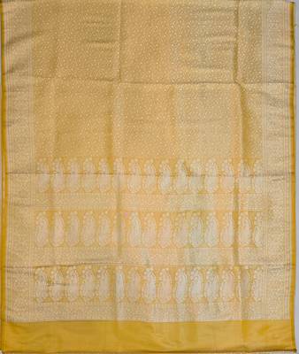 Yellow satin woven saree with blouse 2
