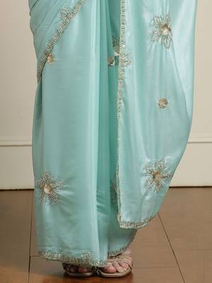 Blue floral embroidered beads and stones saree 5