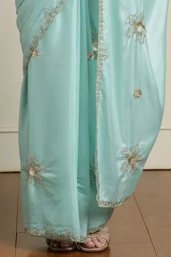 Blue floral embroidered beads and stones saree