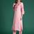 Pink embroidered pure cotton kurta trouser dupatta set