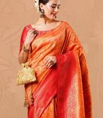 Orange ethnic motifs woven design kanjeevaram silk designer saree