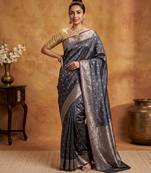 Grey katan silk woven saree with blouse