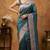 Teal blue katan silk woven saree with blouse