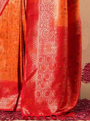 Orange ethnic motifs woven design kanjeevaram silk designer saree 5