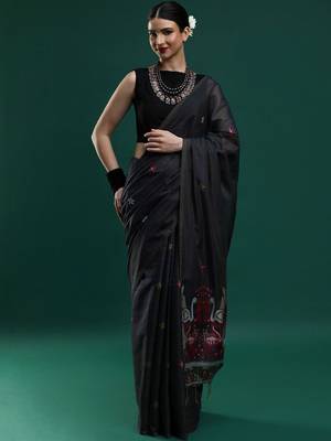 Black woven design muga sarees with blouse piece 1