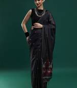 Black woven design muga sarees with blouse piece