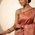 Red blended cotton woven saree with blouse