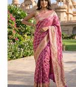 Pink chiffon woven saree with blouse