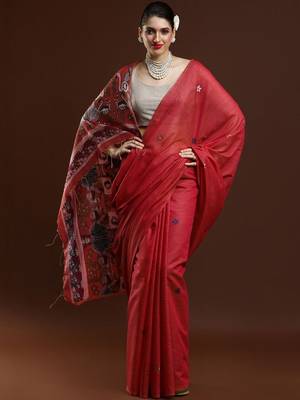 Red woven design muga sarees with blouse piece 1