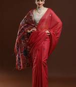 Red woven design muga sarees with blouse piece