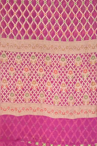 Pink chiffon woven saree with blouse