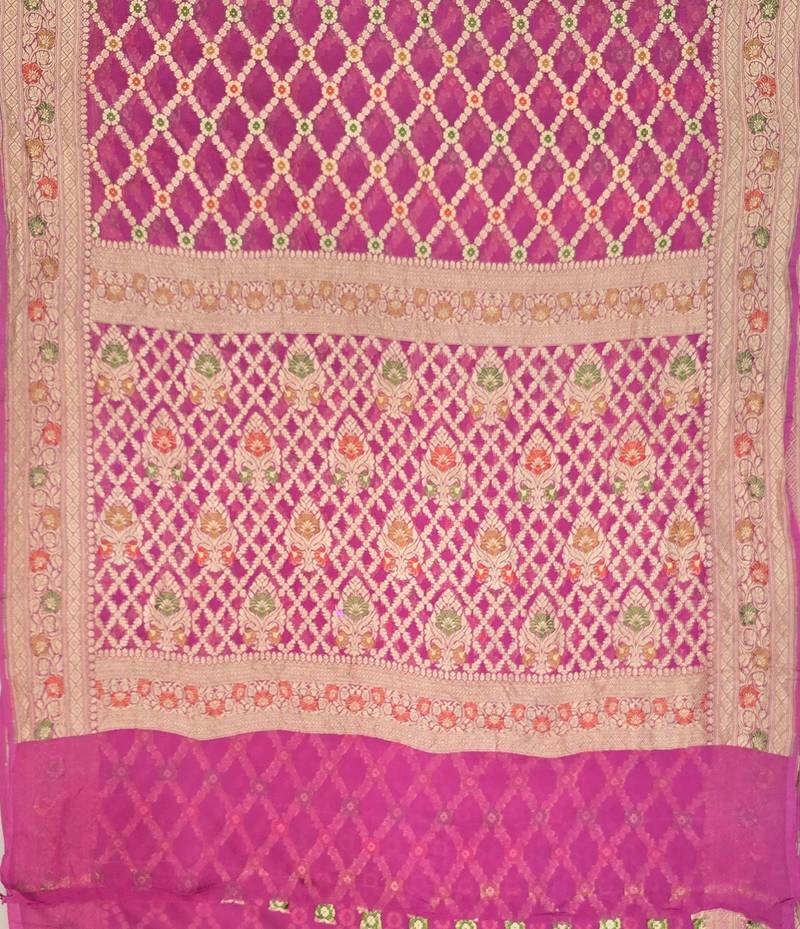 Pink chiffon woven saree with blouse