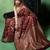 Maroon satin woven saree with blouse