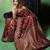 Maroon satin woven saree with blouse