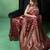 Maroon satin woven saree with blouse