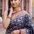 Navy-blue georgette woven saree with blouse