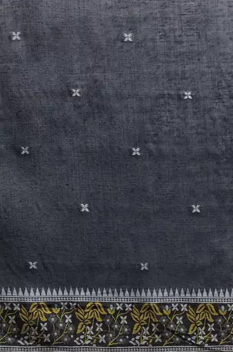 Grey woven design muga sarees with blouse piece