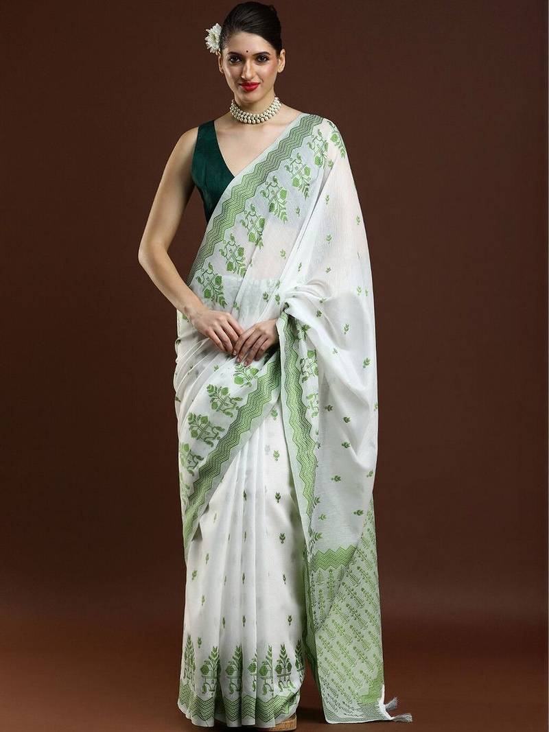 White woven design saree with blouse