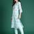 Sea green embroidered linen kurta trouser dupatta set