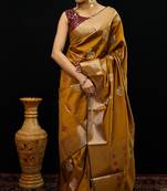 Mustard katan silk woven saree with blouse