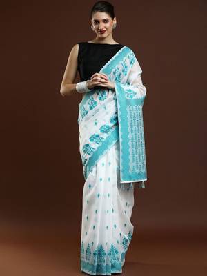 White woven design saree with blouse 1