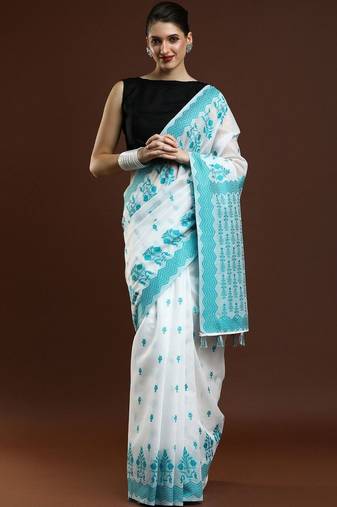 White woven design saree with blouse