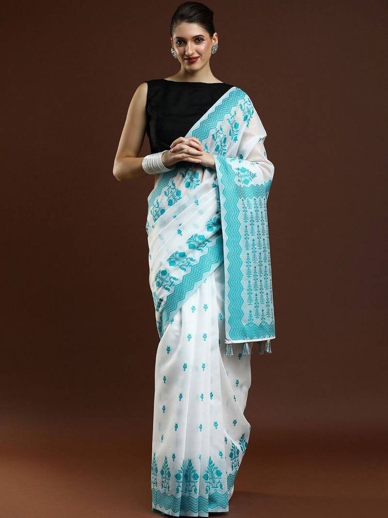 White woven design saree with blouse