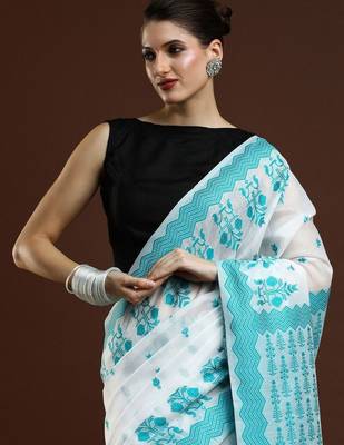 White woven design saree with blouse 2