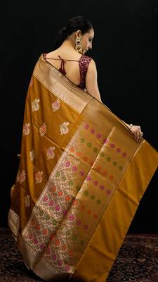 Mustard katan silk woven saree with blouse 2