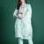 Sea green embroidered linen kurta trouser dupatta set