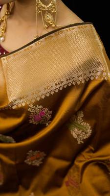Mustard katan silk woven saree with blouse 4