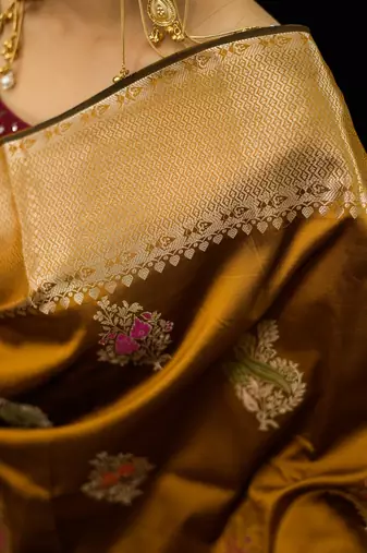 Mustard katan silk woven saree with blouse