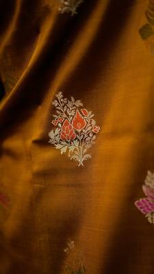 Mustard katan silk woven saree with blouse 5